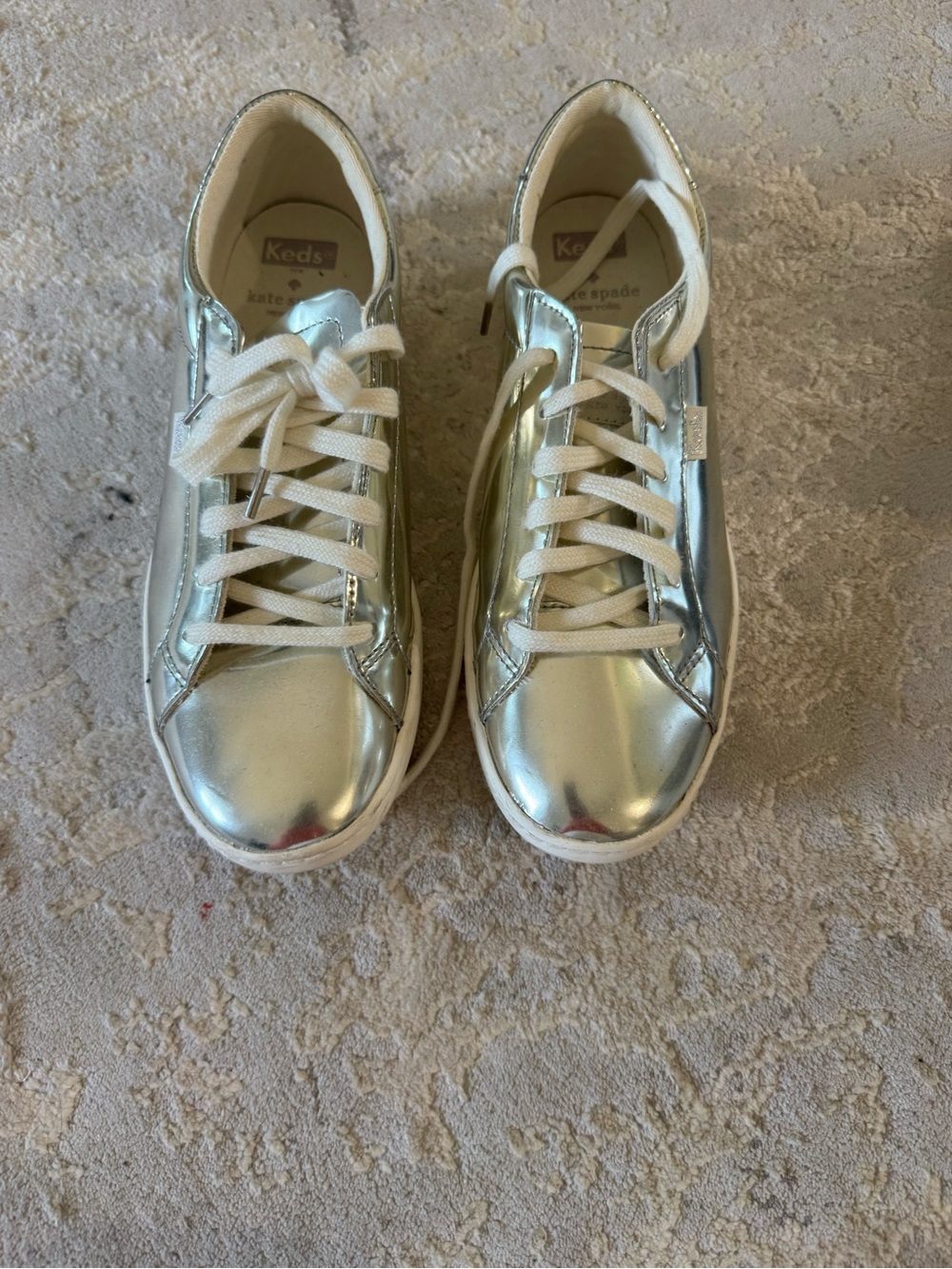 Keds Metallic Silver Low-Top Sneakers with White Laces